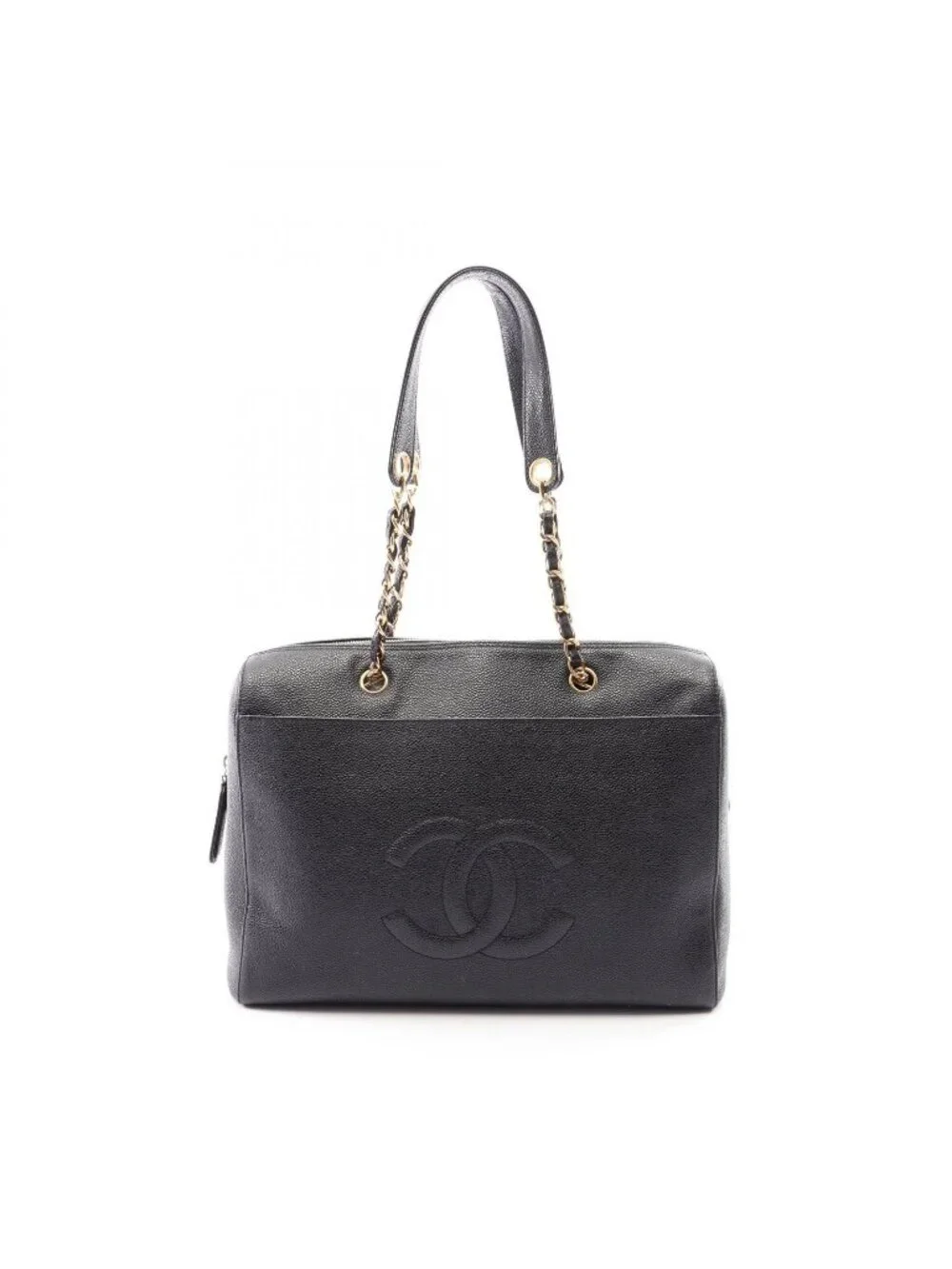 Chanel Shoulder Bag Big CC Logo Black Caviar Leather Chain